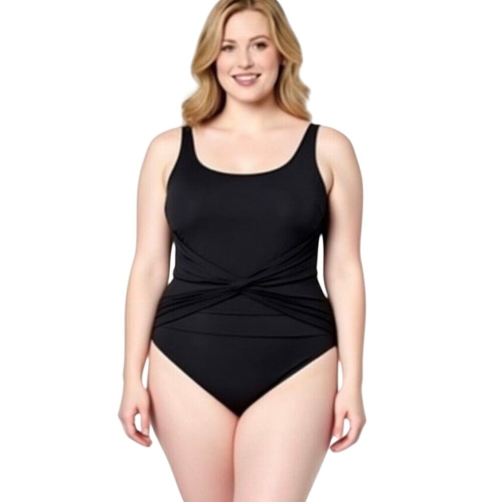 Jantzen NWT Tummy Control Underwire One Piece Swimsuit Black Sz 22W Convertible